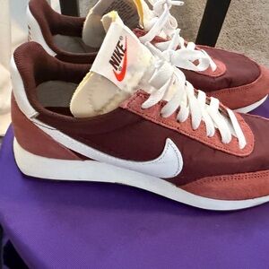 Nike Burgundy and White Retro Runner Sneakers